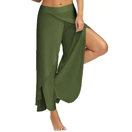 Lyinloo Sexy Waist Wide Leg Flowy Pants Women Casual Summer Long Loose Yoga Pants Army Green S | Walmart (US)
