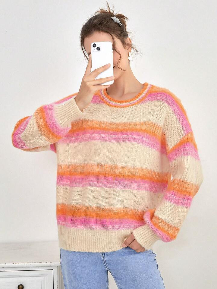 SHEIN Qutie Dames Gestreept Kleurblok Oversized Truien | SHEIN