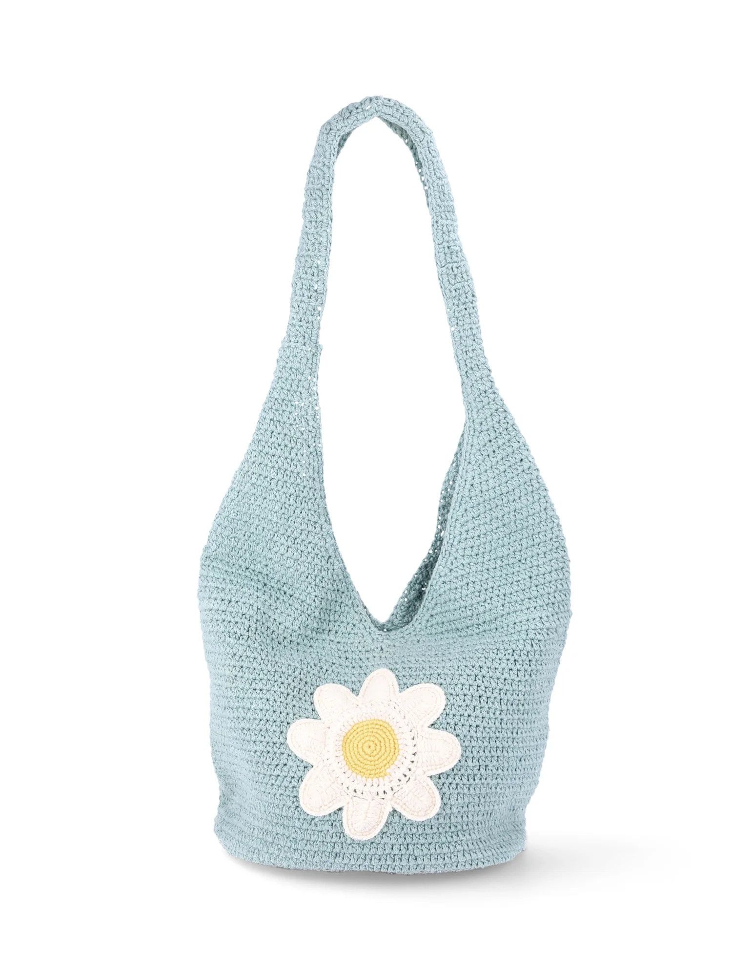 No Boundaries Festival Crochet Hobo Bag, Teal Daisy, Women's | Walmart (US)
