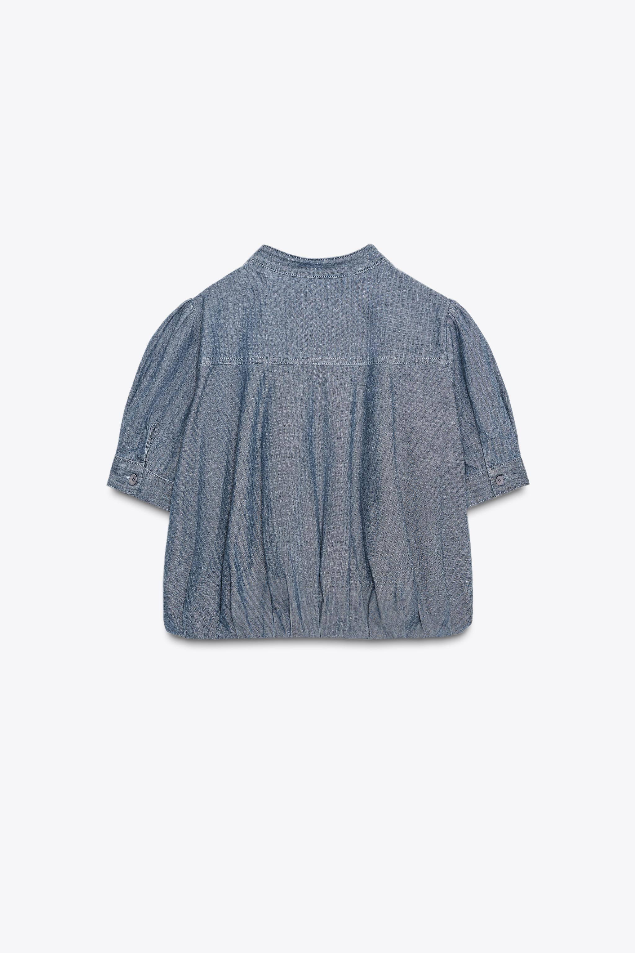 ZW COLLECTION PLEATED DENIM SHIRT | Zara US