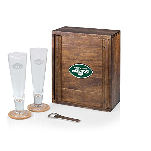 PICNIC TIME NFL New York Jets Pilsner Craft Beer Set with 2 Beer Glasses, Gift For Beer Lovers, (Acacia Wood) | Amazon (US)