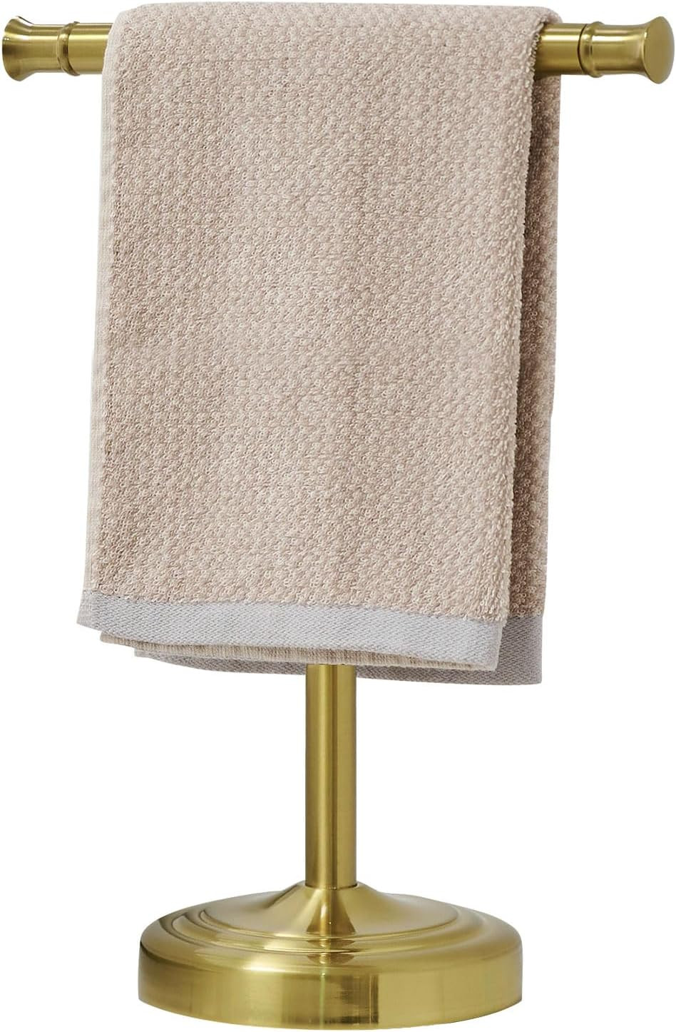 13 Inch Brushed Gold Towel Stand Hand Towel Holder Bathroom Kitchen Vanity Countertop T-Shape Towel Rack Free Standing Stainless Steel Towel Bar Towel Ring | Amazon (US)
