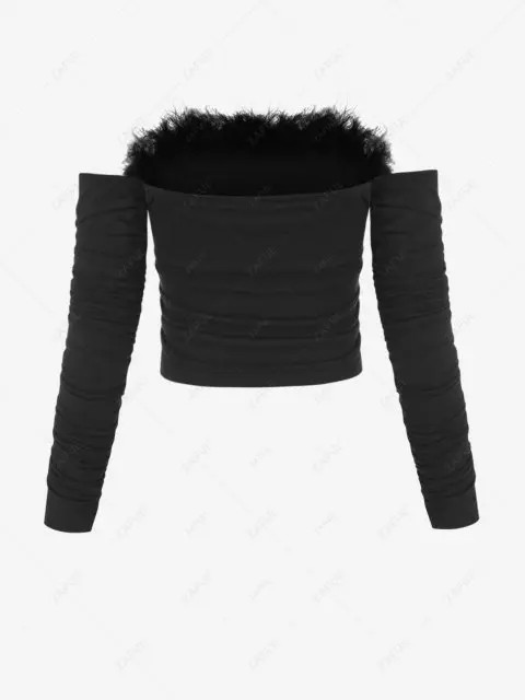 Feather Trim Off Shoulder Ruched Tee | ZAFUL (Global)