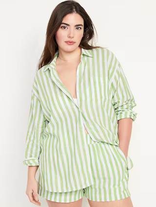 Linen-Blend Button-Down Boyfriend Shirt | Old Navy (US)