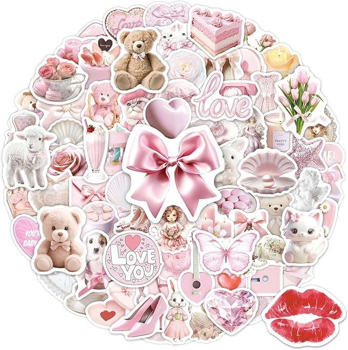 SigyoJeom 200 PCS Coquette Stickers for Water Bottles Pink Aesthetic Stickers for Girls Coquette ... | Amazon (US)