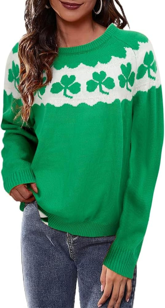 St Patrick's Day Knitted Sweater for Women Spring Lucky Irish Shamrock Paddy's Day Pullover Sweat... | Amazon (US)