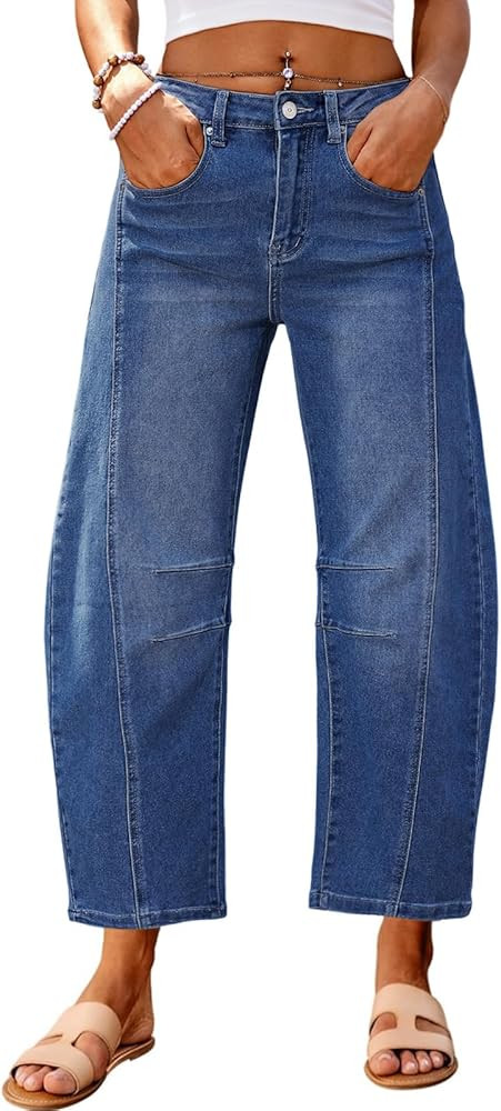Genleck Barrel Jeans Women Wide Leg Cropped Jeans High Waisted Baggy Boyfriend Mom Denim Ankle Pa... | Amazon (US)