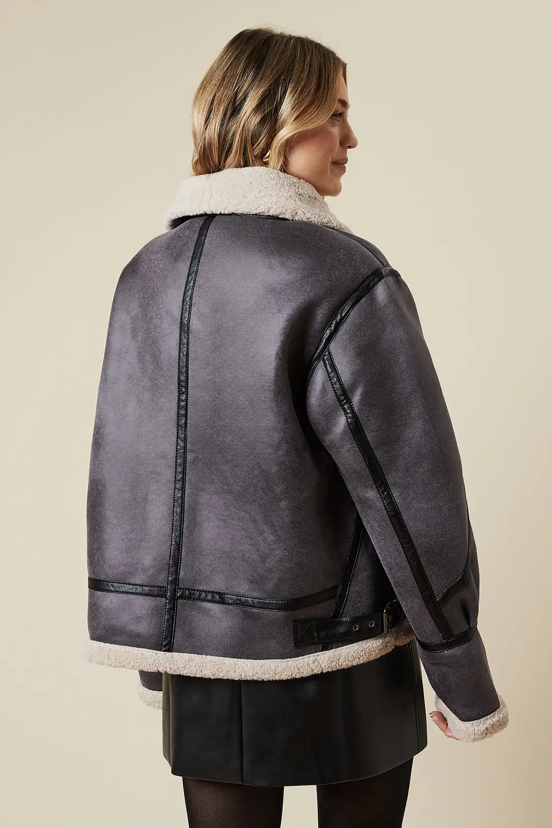 Faux Suede Borg Detail Aviator Jacket | boohoo (US & Canada)