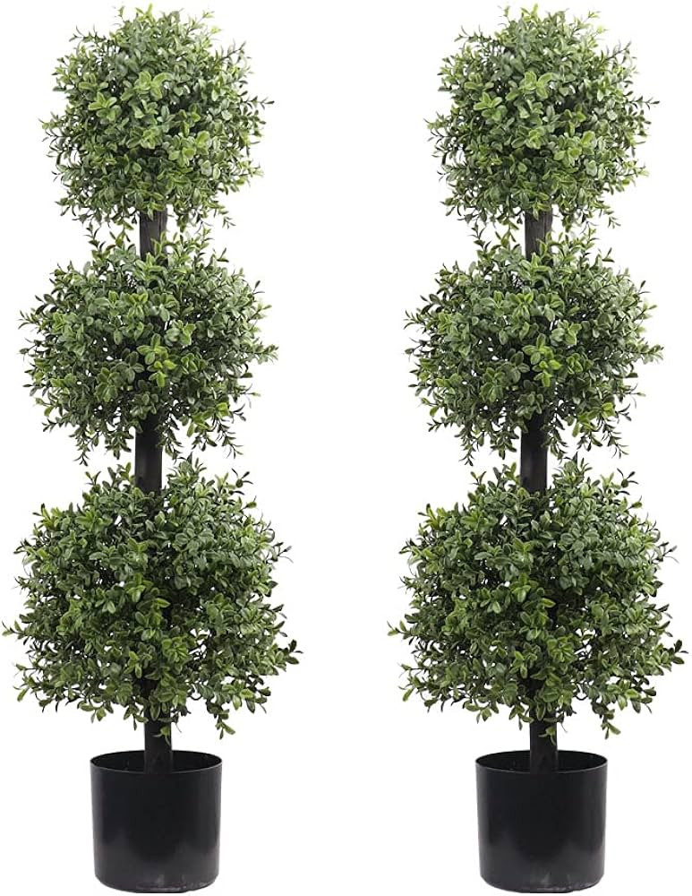 38''T Artificial Boxwood Topiary Triple Ball Outdoor Potted Plants Anti-UV Front Door Decor 2Pack | Amazon (US)