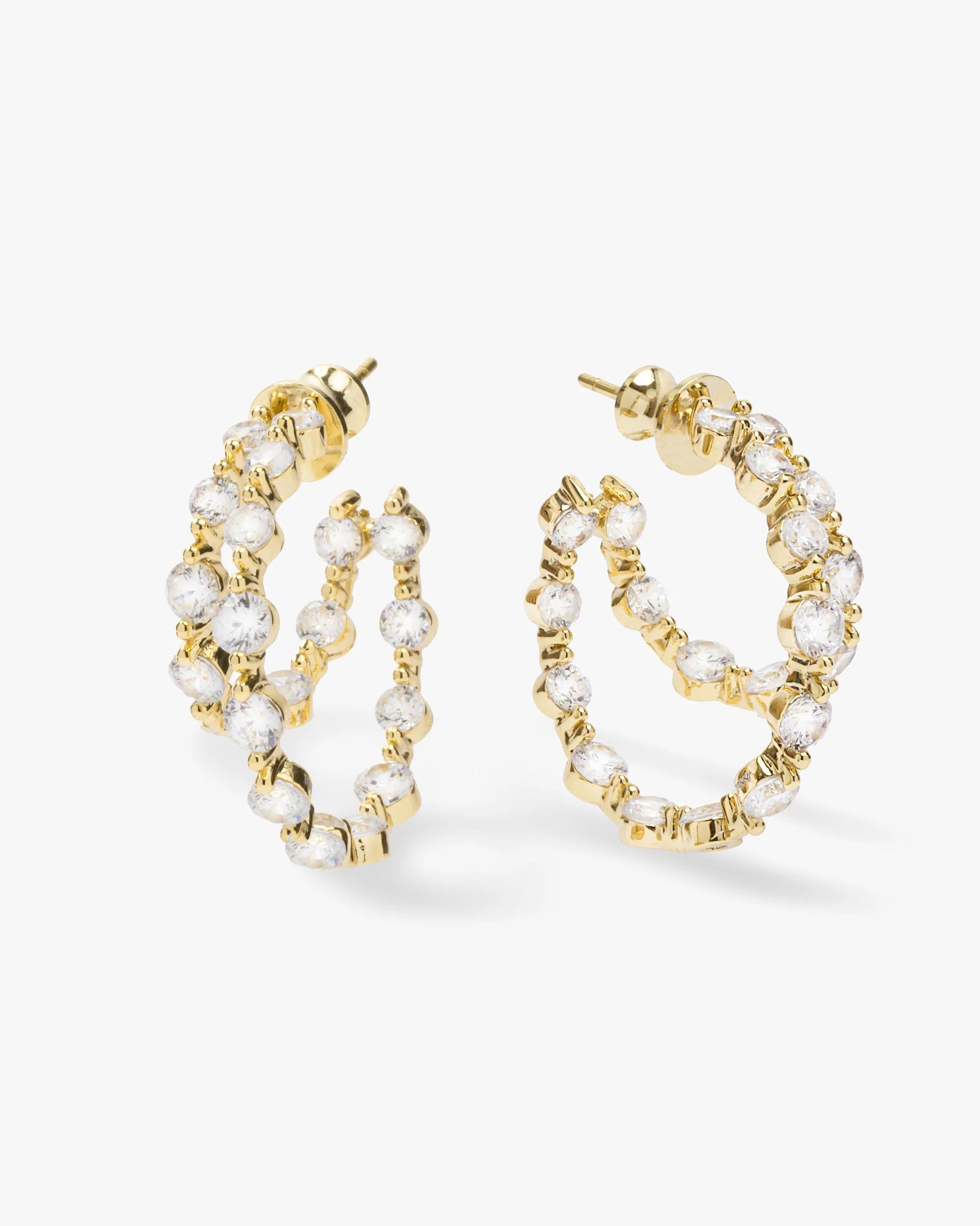 She's an Icon Double Hoops - Gold|White Diamondettes | Melinda Maria