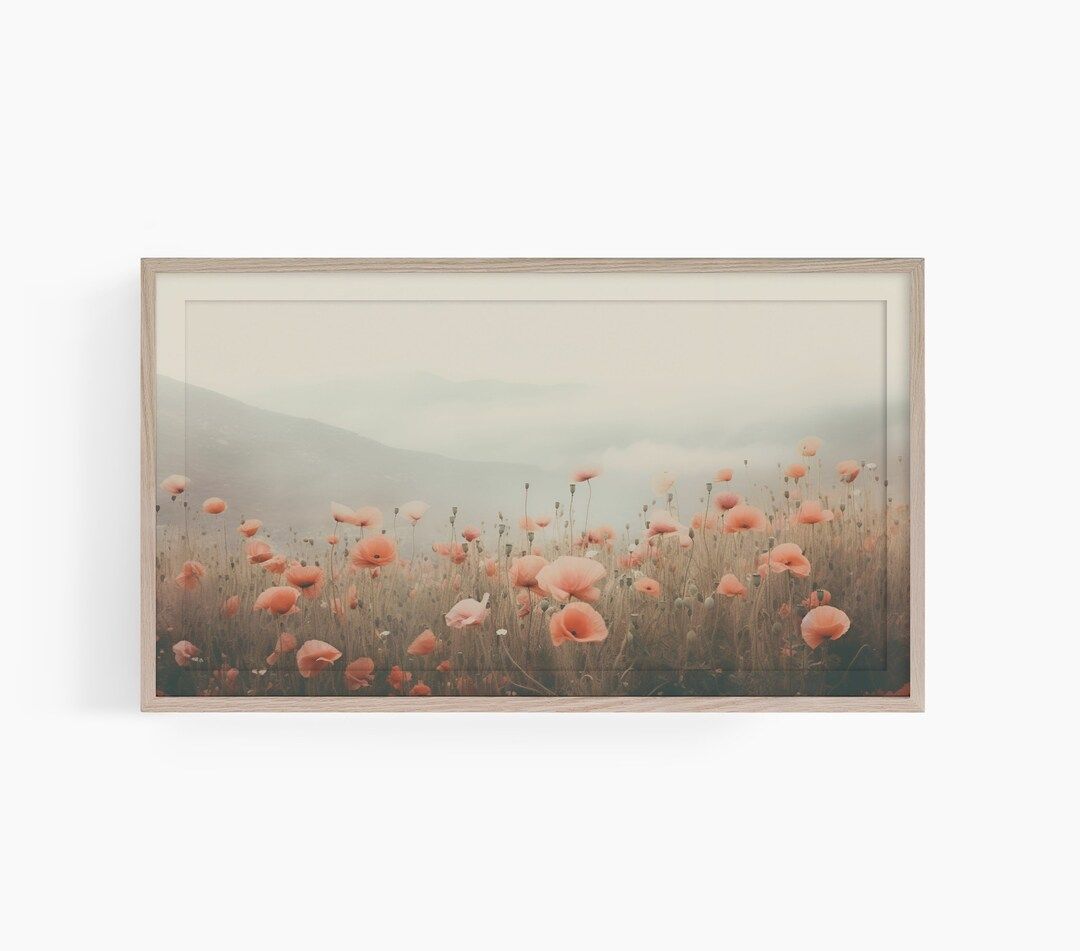 Floral Frame TV Art, Pink Flowers Frame Tv Art Print, Wildflower Field Samsung Frame Tv Art, Soft... | Etsy (US)