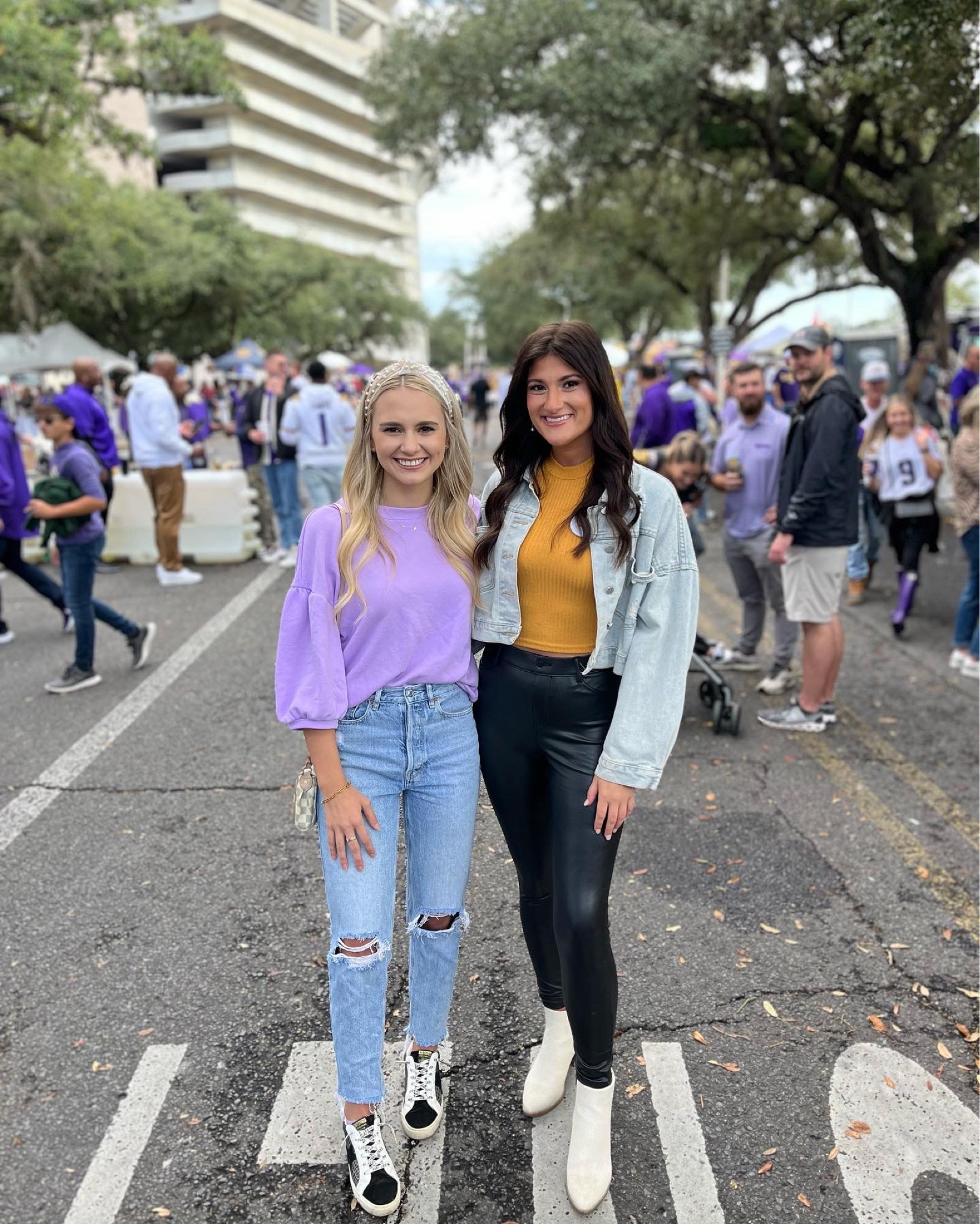 Loved this cute outfit for game day 💜 
Purple sweater, mom jeans, straight leg jeans, golden goose dupes, vintage Havana, beaded headband 

#LTKstyletip #LTKSeasonal #LTKGiftGuide