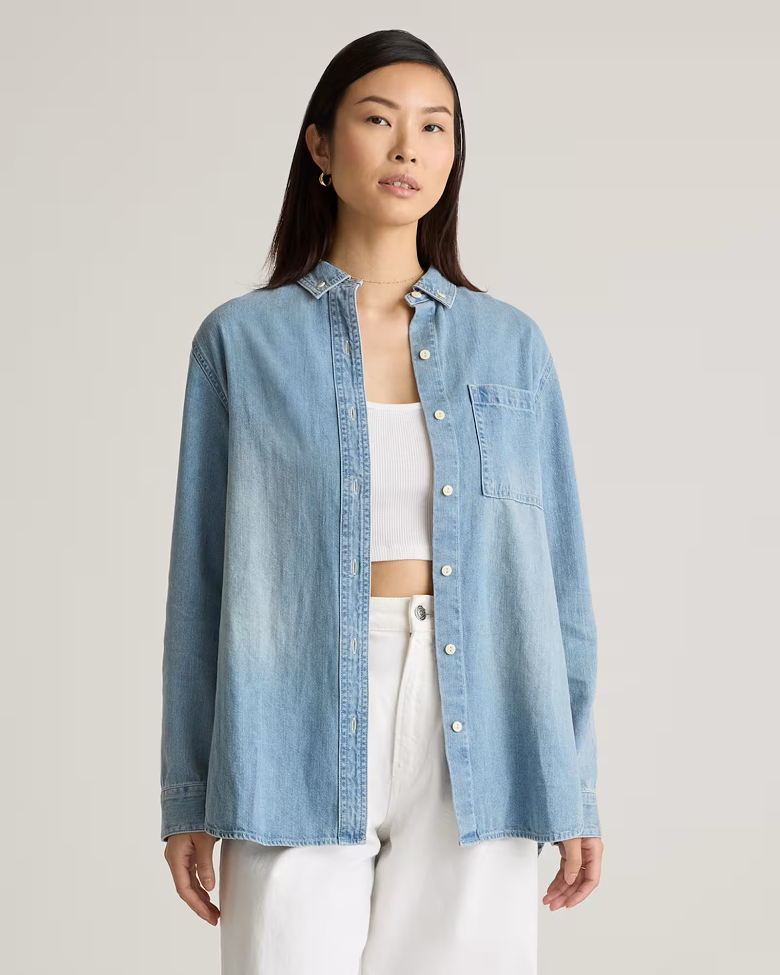 Distressed Denim Oversized Shirt | Quince