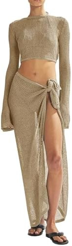 Womens Beach Swimsuit Cover Ups Sets Crochet Bikini Bathing Suit | Amazon (US)