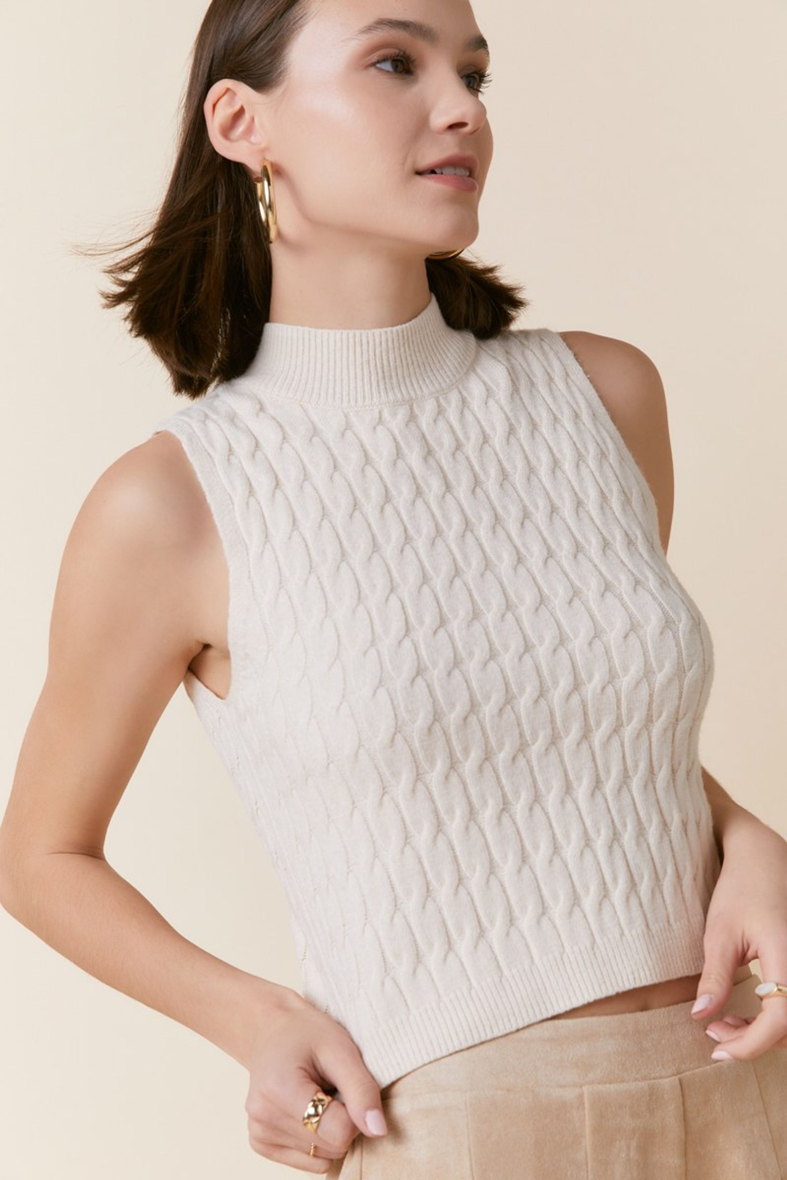 Molly Cable Knit Mock Neck Sweater Vest | Francesca's