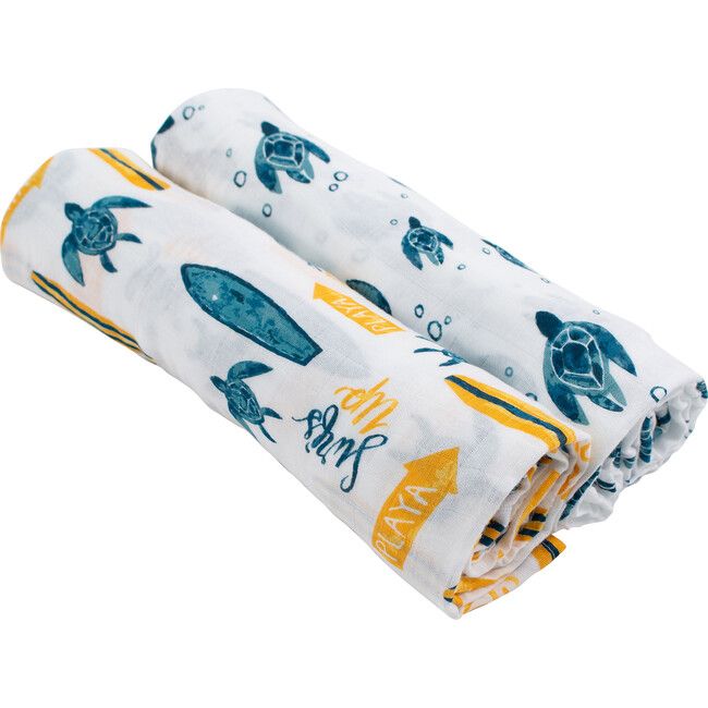 Swaddles | Swaddle Blankets, Surf + Sea Turtles (Yellow) Bebe Au Lait | Maisonette | Maisonette