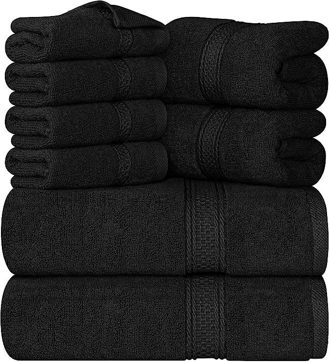 Utopia Towels Black Towel Set, 2 Bath Towels, 2 Hand Towels, and 4 Washcloths, 600 GSM Ring Spun ... | Amazon (US)