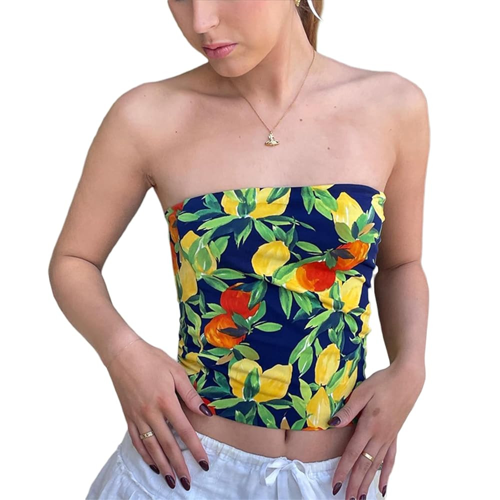 Y2k Tube Tops for Women Flower Slim Fit Strapless Going Out Top Sleeveless Bandeau Crop Top Aesth... | Amazon (US)
