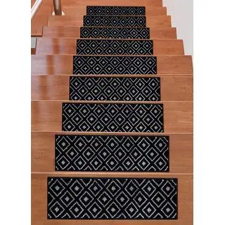 Beverly Rug Indoor Non Slip Carpet Stair Treads w/ Installed Tape 9"x 28" Trellis Black / Dark Gr... | Bed Bath & Beyond