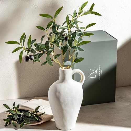 Laurel and Vine Matte Textured 10 Inch Tall White Vase Including 22 Inch Olive Branches for Vases... | Amazon (US)