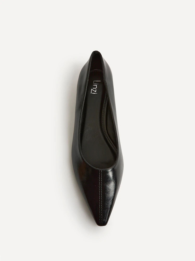 Linzi Black Focus Pointed With Top Stitching Toe Ballet Flats | Next EU