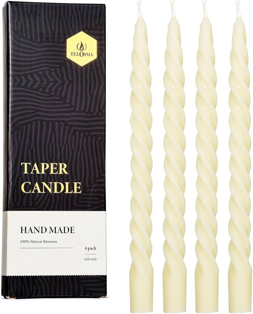 Beeswax Taper Candles Set of 4, Spiral Taper Candle Sticks Dripless Long Candle Sticks for Dinner... | Amazon (US)