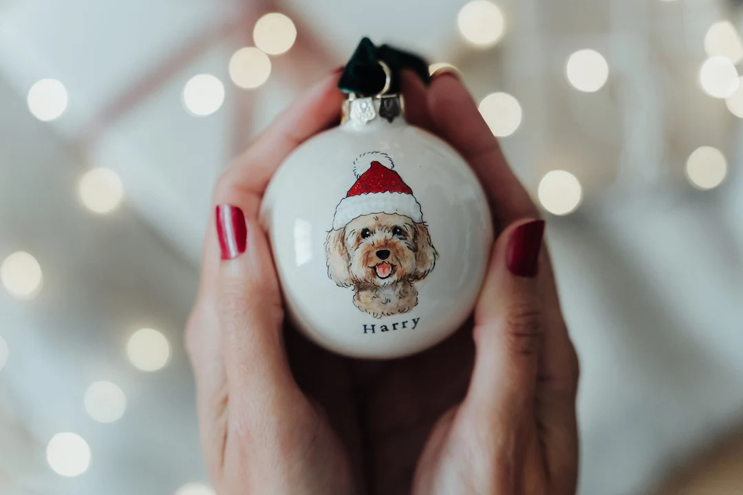 Dog Portrait Christmas Bauble Pet Portrait Gift for Dog - Etsy | Etsy (US)