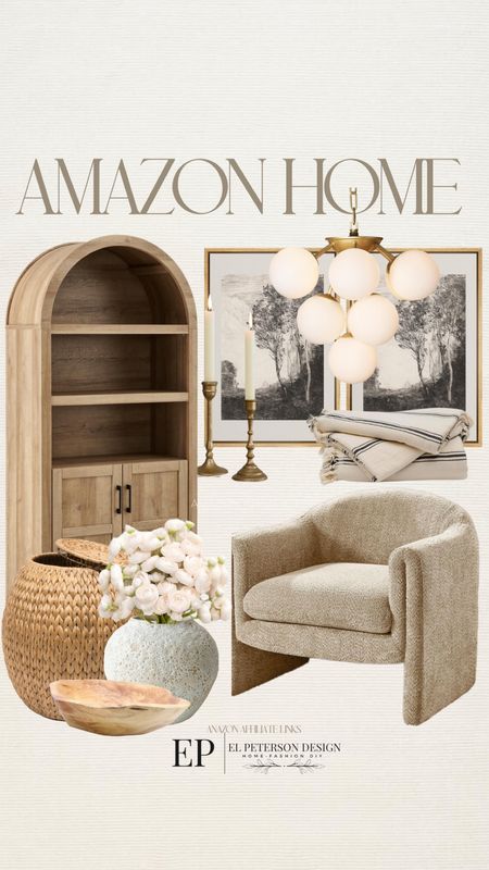 Tall arch cabinet
Pendant light
Artwork
Accent chair
Vase
Stem
Candle holder 
Throw blanket

#LTKHome