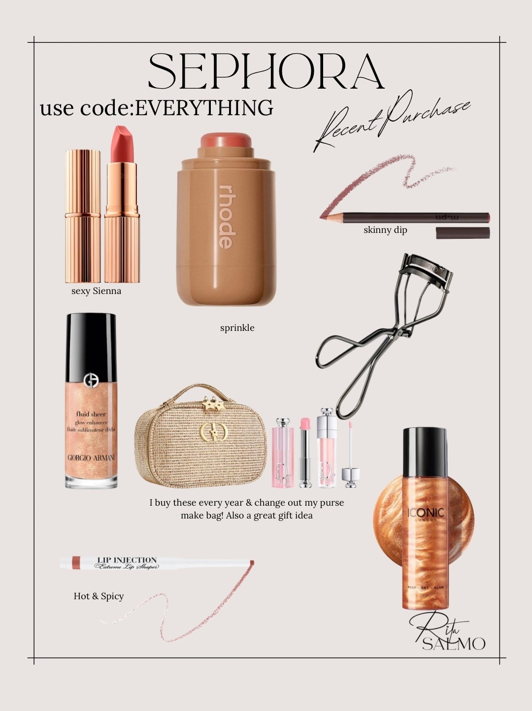 Recent purchases during the Sephora savings event. 

Beauty products | Sephora sale | rouge member | Rita salmo 

#LTKBeauty #LTKSaleAlert #LTKOver40