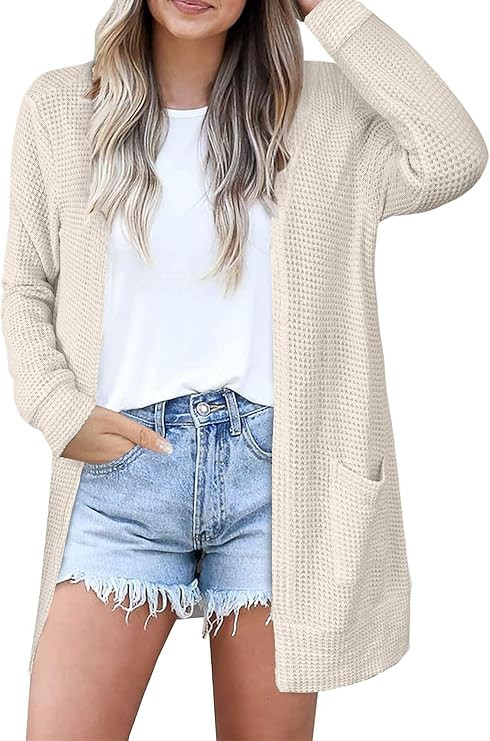 Cardigan Sweaters for Women Lightweight Open Front Waffle Knit Cardigans Casual Loose Fall Outfit... | Amazon (US)