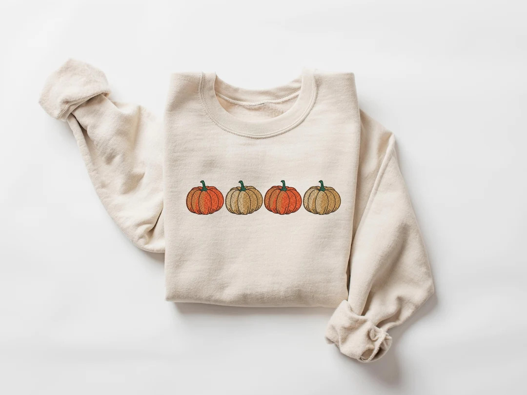 Embroidered Pumpkin Sweatshirt, Embroidered Fall Sweatshirt,halloween Sweatshirt, Halloween Embro... | Etsy (US)