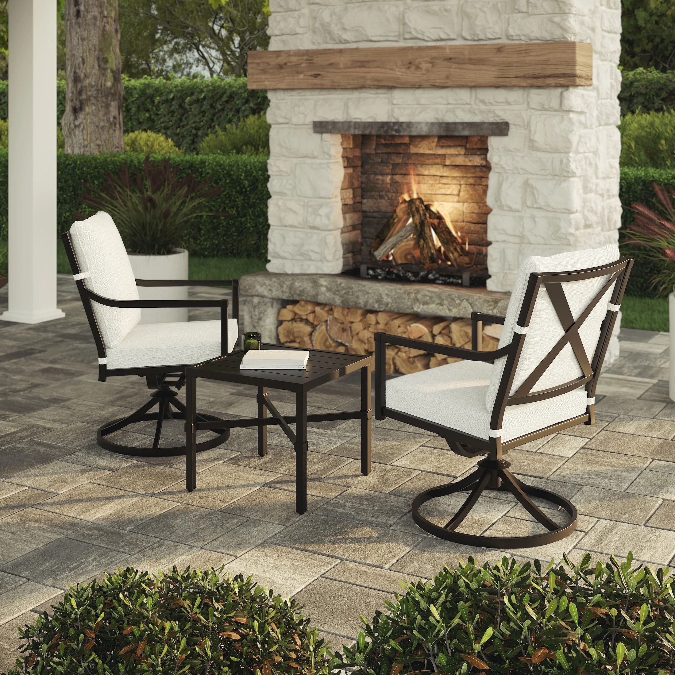My Texas House Cambria Swivel Outdoor Dining Chair - Set of 2, Black | Walmart (US)