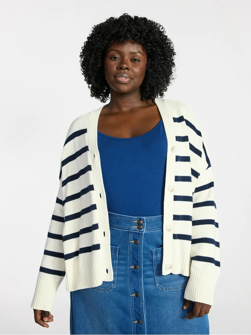 Terra & Sky Women's Plus Size Boyfriend Cardigan with Long Sleeves, Midweight, Size 0X-5X | Walmart (US)