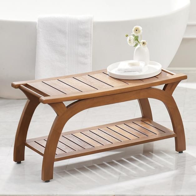 Liza Wide Teak Shower Bench | Grandin Road | Grandin Road