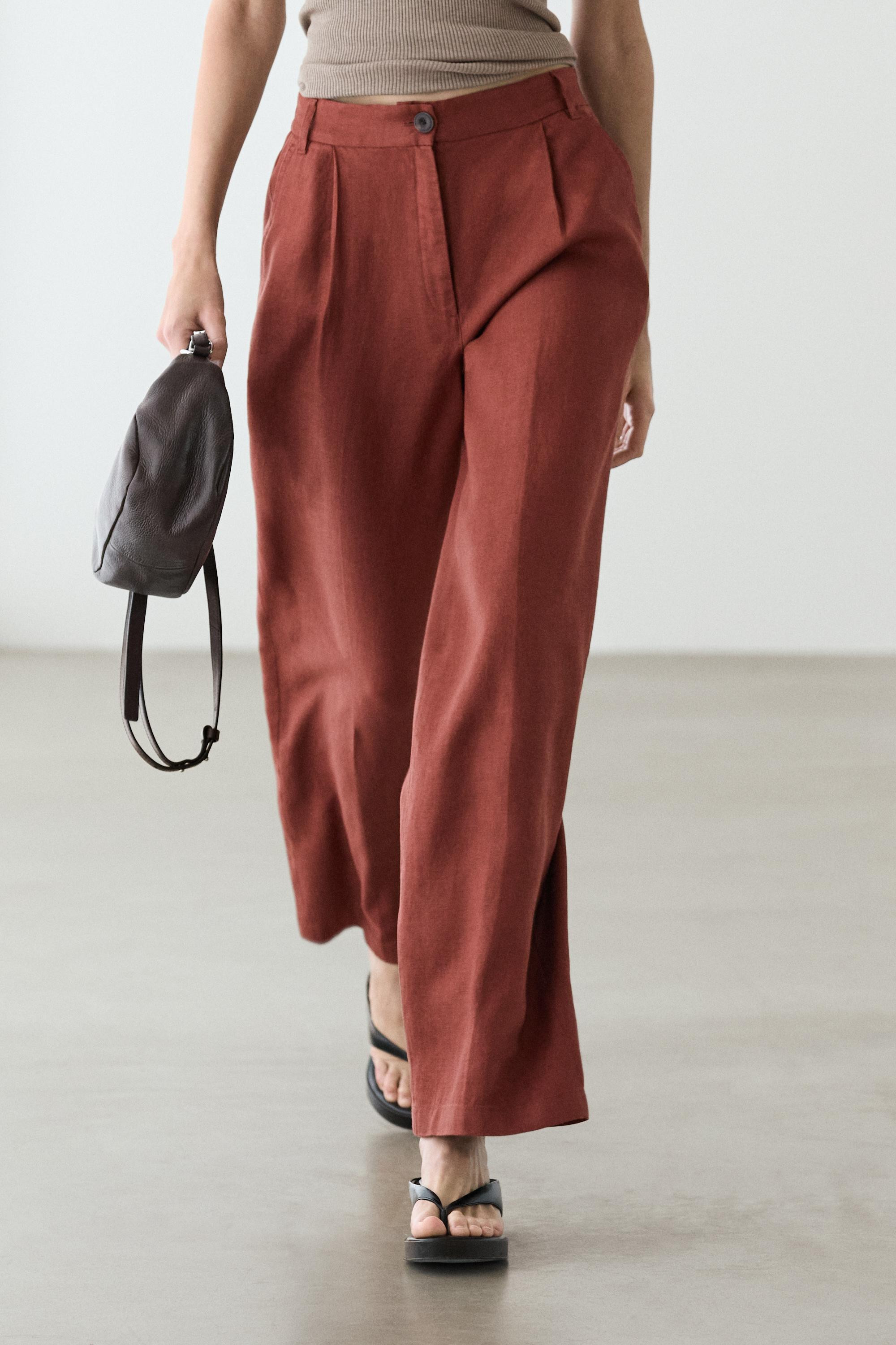100% linen wide-leg elasticated trousers | Massimo Dutti US