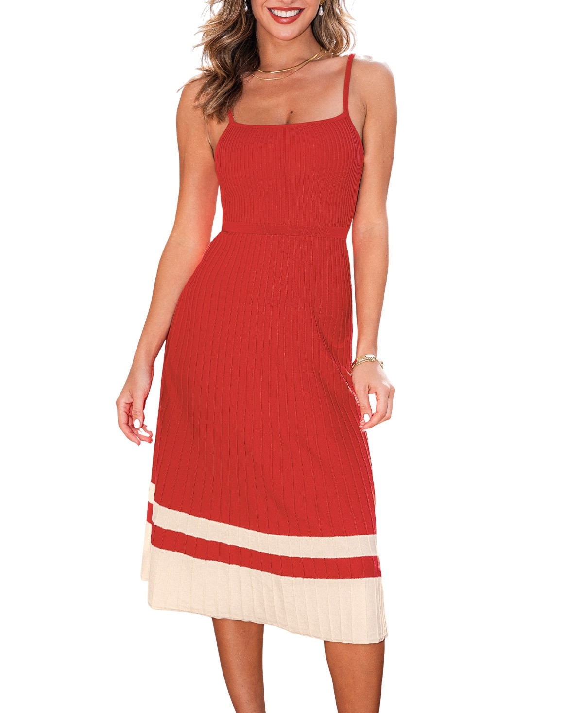 Cupshe Women's Strawberry Shortcake Colorblock Midi Beach Dress - Red | Macy's