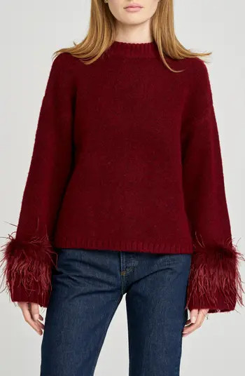 WAYF Pia Feather Trim Mock Neck Sweater | Nordstrom | Nordstrom