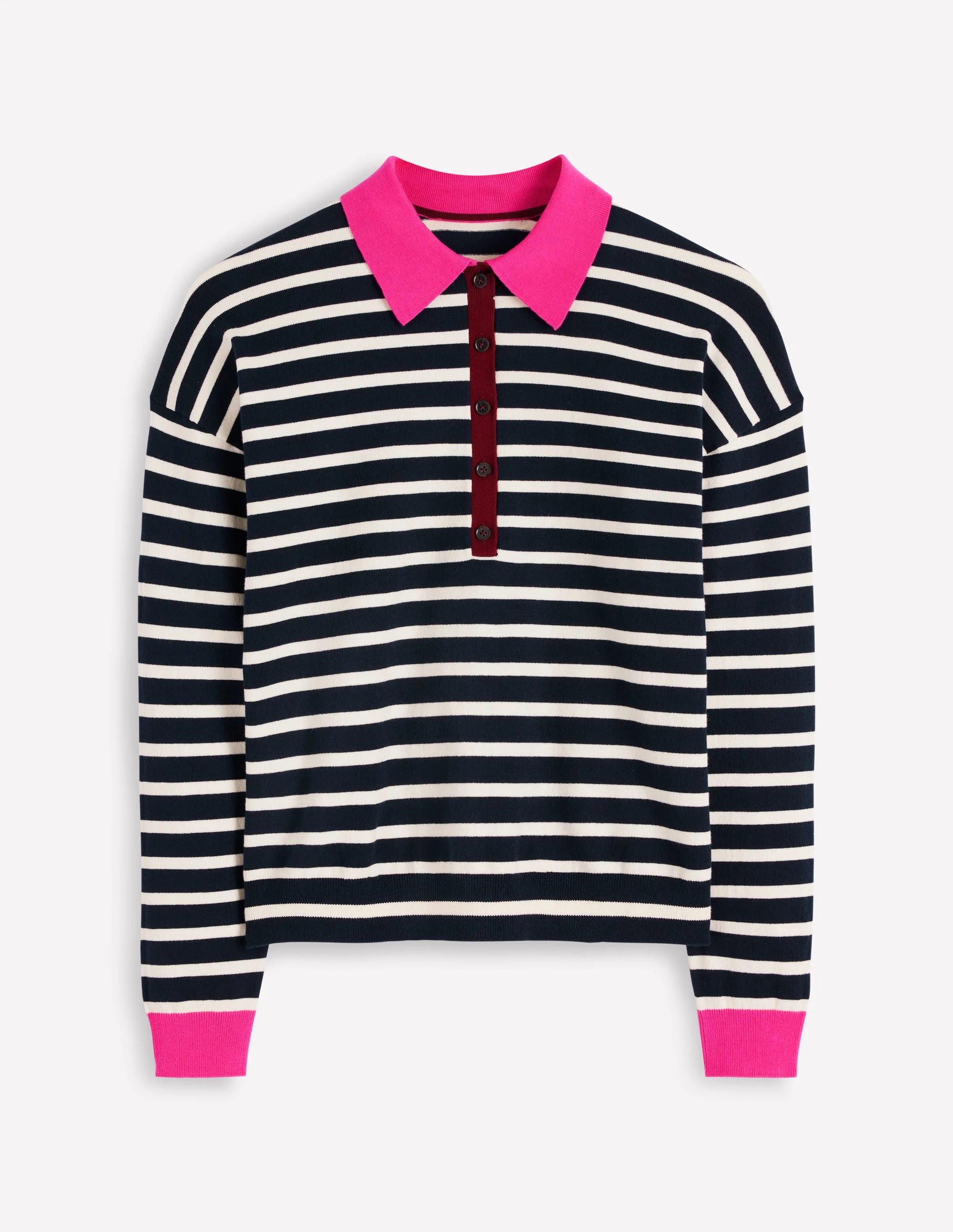 Lara Cotton Henley Jumper-Navy Stripe | Boden (US)