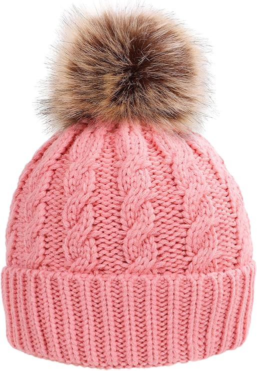 Simplicity Womens Winter Hand Knit Faux Fur Pompoms Beanie Hat | Amazon (US)