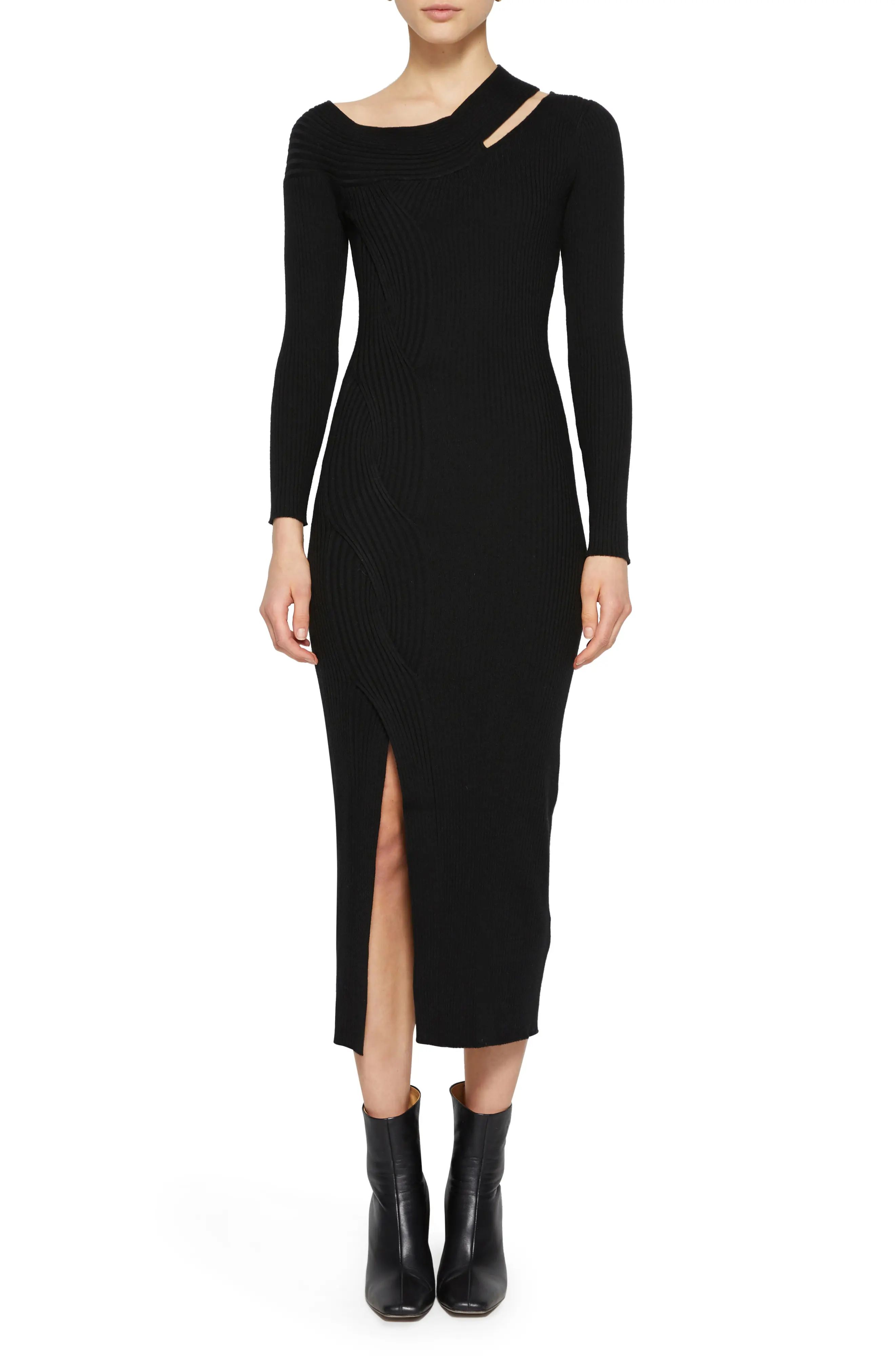 Jonathan Simkhai Ribbed Cutout Long Sleeve Sweater Dress, Size Small in Black at Nordstrom | Nordstrom