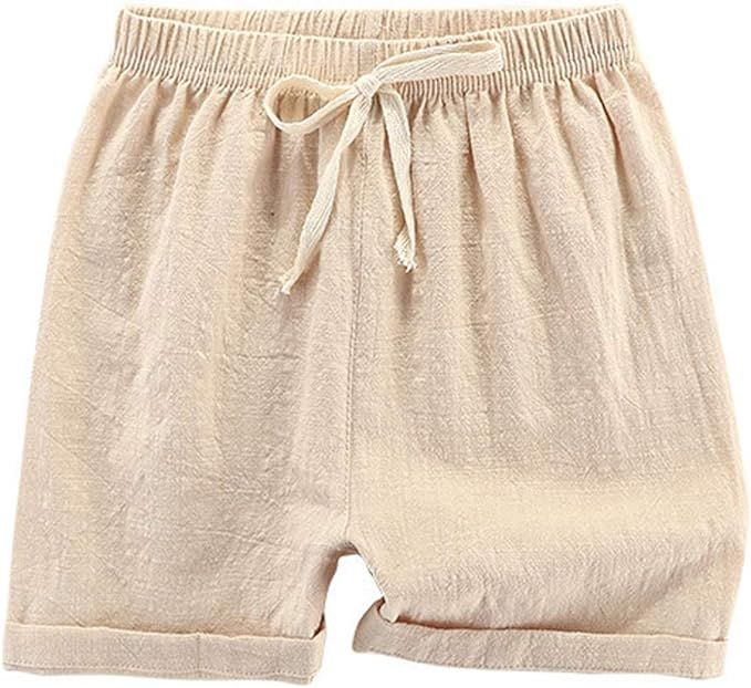 DUBASAM Kids Toddler Little Boy Girl Cotton Linen Summer Shorts Solid Color Casual Pants with Dra... | Amazon (US)