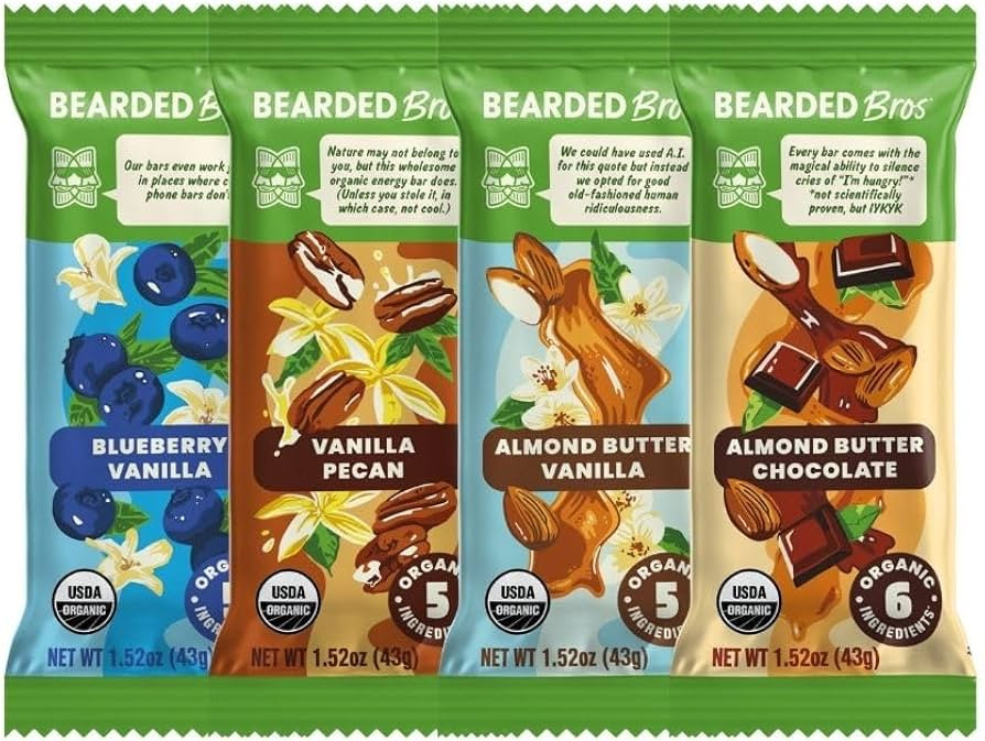 Bearded Brothers, Organic Vegan Protein Energy Bars, 4 Flavor Variety (12 Pack) - Gluten Free, Pa... | Amazon (US)