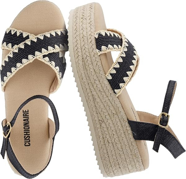 CUSHIONAIRE Ola Raffia Espadrille Platform Sandals for Women Casual Open Toe Adjustable Ankle Str... | Amazon (US)