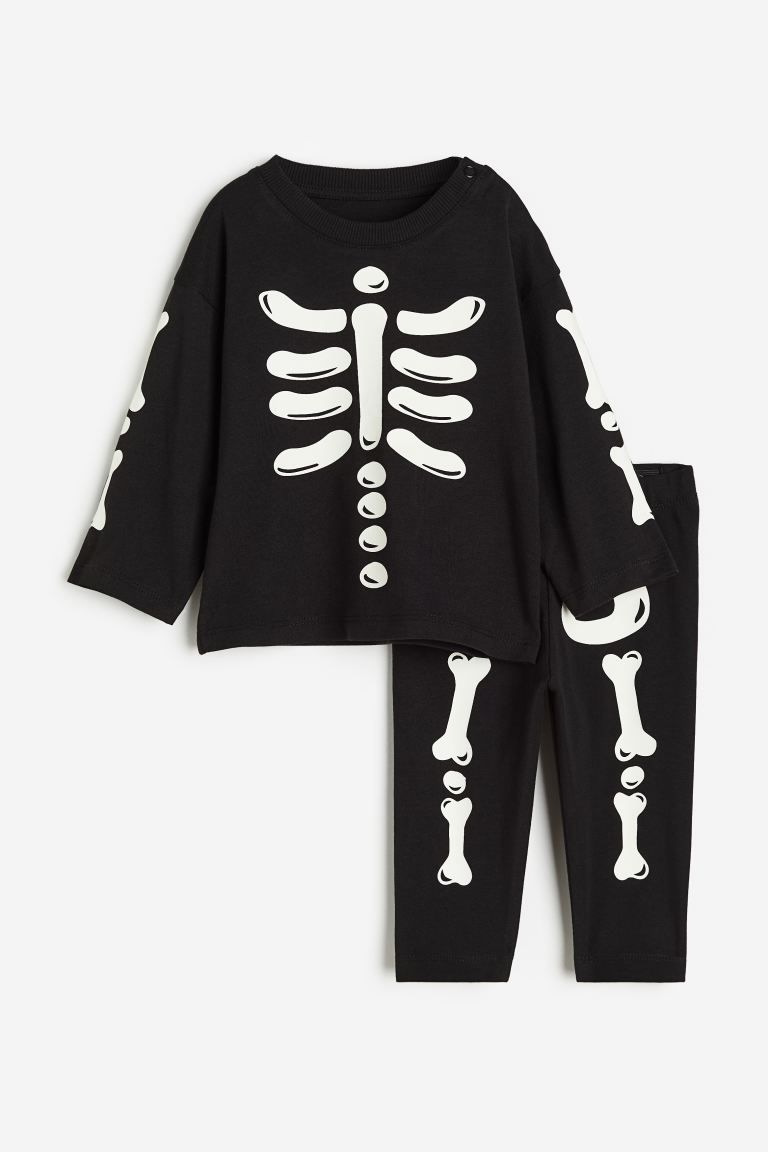 2-piece Printed Jersey Set - Black/skeleton - Kids | H&M US | H&M (US)
