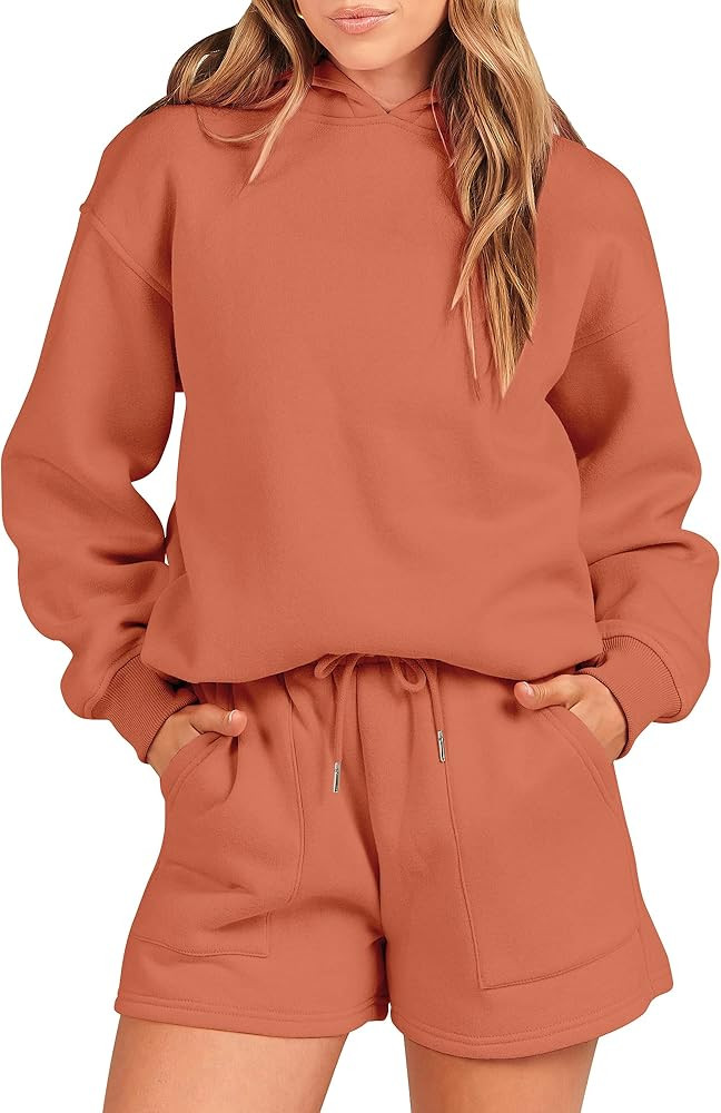 ANRABESS Women 2 Piece Outfits Hoodie Short Set Oversized Sweatshirt Shorts Sweatsuit Y2K Clothes | Amazon (US)
