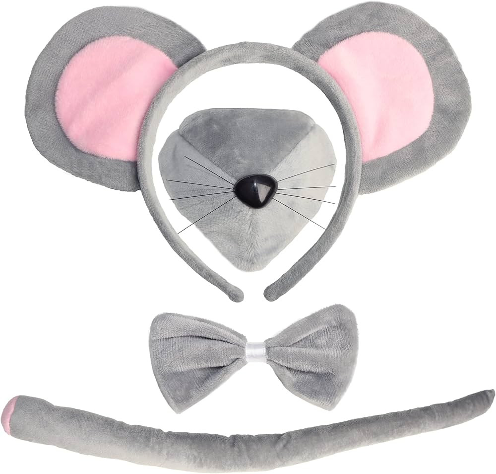 Mouse Costume Accessory Set- Mouse Ears Headband Tail Nose and Bow Tie Set… | Amazon (US)