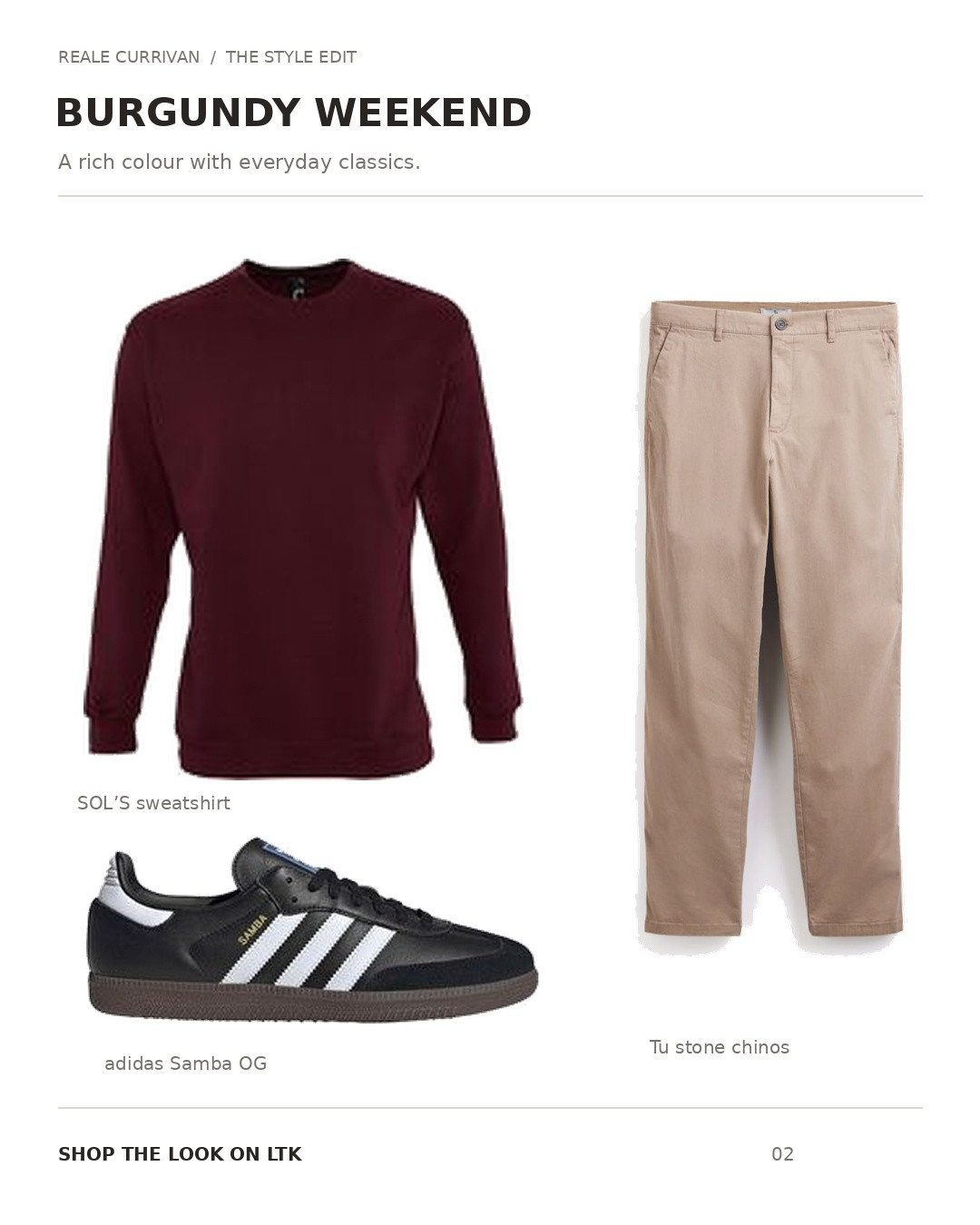 Burgundy weekend uniform. A rich burgundy sweatshirt, stone chinos and black adidas Samba OG trainers keep this men’s outfit relaxed and easy to wear. Mix these basics into your autumn wardrobe. Exact items linked below. #LTKmens #LTKautumn #LTKstyletip 

 