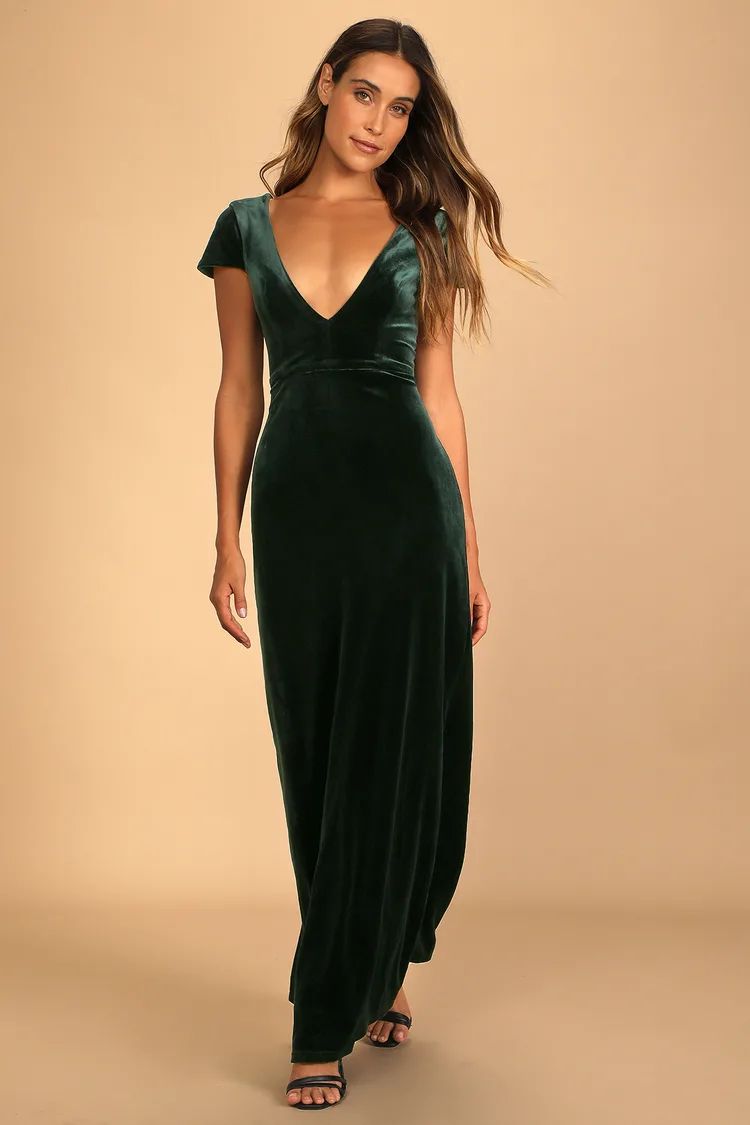 Feeling Flawless Emerald Green Velvet V-Neck Maxi Dress | Lulus (US)