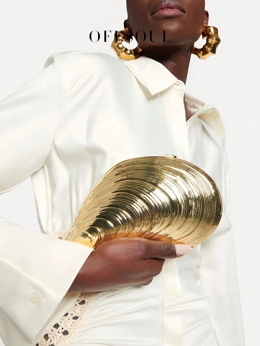 Retro Golden Metal Large Shell Acrylic Clutch Bag, New Party Event Handbag For Women, Geometric A... | SHEIN