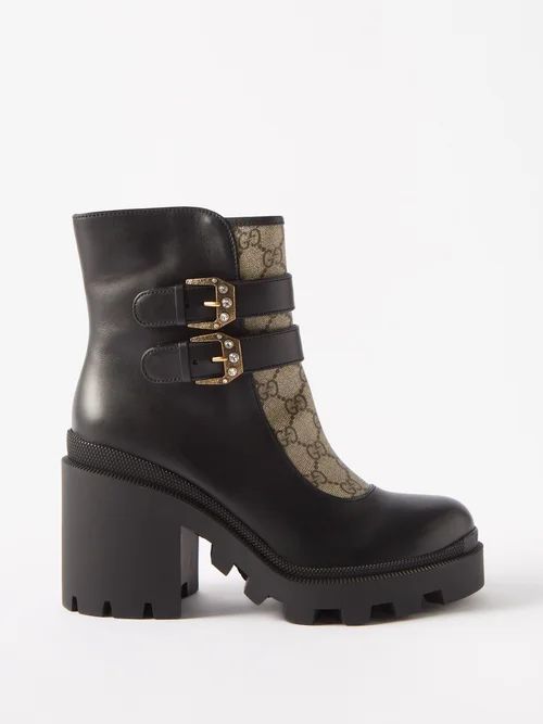 Gucci - GG-supreme Canvas And Leather Ankle Boots - Womens - Black | Matches (US)
